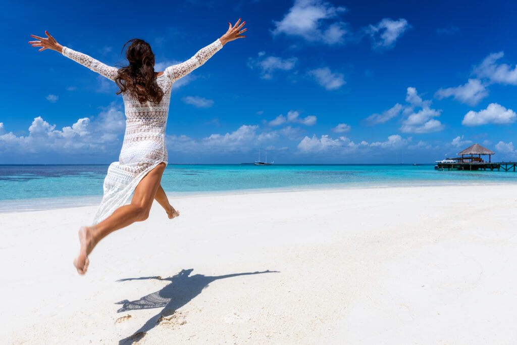 Weight Loss, Happiness & Freedom Happy slim woman leaping weight loss